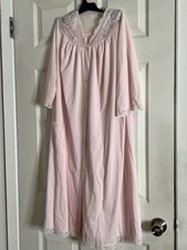 Vintage ShadowLine Nightgown Robe Small Baby Pink Satin Nylon 3/4 Sleeves Lace