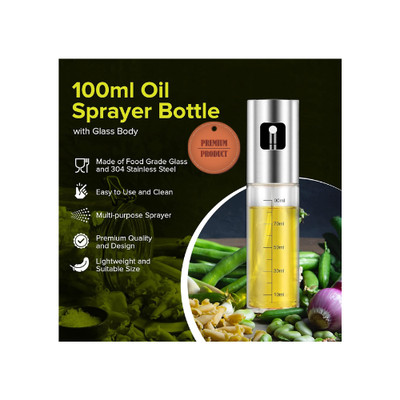 PORTENTUM Oil Sprayer 100 ml Stainless Steel Oil Dispenser Glass Bottle with Acc