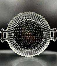 Vintage Jeanette Glass Hobnail Style Scalloped Platter Cake Plate w/Handles 8"