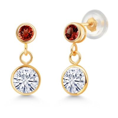 14K Yellow Gold Dangle Earrings Set with Forever One GHI Moissanite from