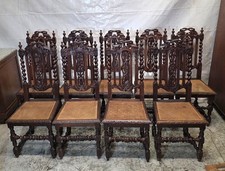 9  Stühle antik Gründerzeit  Eiche Frankreich geschnitzt Wiener Geflecht um 1890