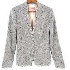 Rebecca Taylor Tweed Blazer 4 Jacket Gray White Academia Prep Coastal Career