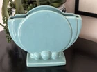Art Deco Haeger Pottery Fan Vase Bubbles Aqua Blue  7" Vintage