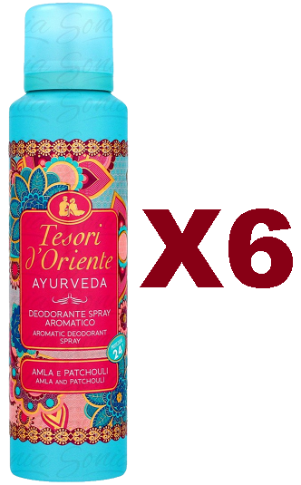 6 PZ TESORI D'ORIENTE AYURVEDA DEODORANTE SPRAY OLIO DI AMLA E PATCHOULI 150ML