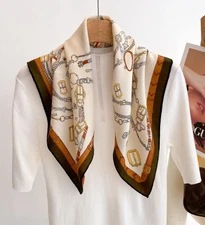 70% Cashmere 30% Silk Shawl Double Face  26'' chain Print Bandana Scarf Wrap