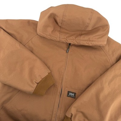 Helly Hansen Men's L Brown Canvas Sherpa Lined Hooded Work Utility Jacket Heavy