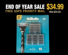 20 Gillette Mach3 Razor Blades Refill Cartridges