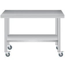 Stainless Steel Prep Table 60 x 24 In with Undershelf,4 Caster Wheels