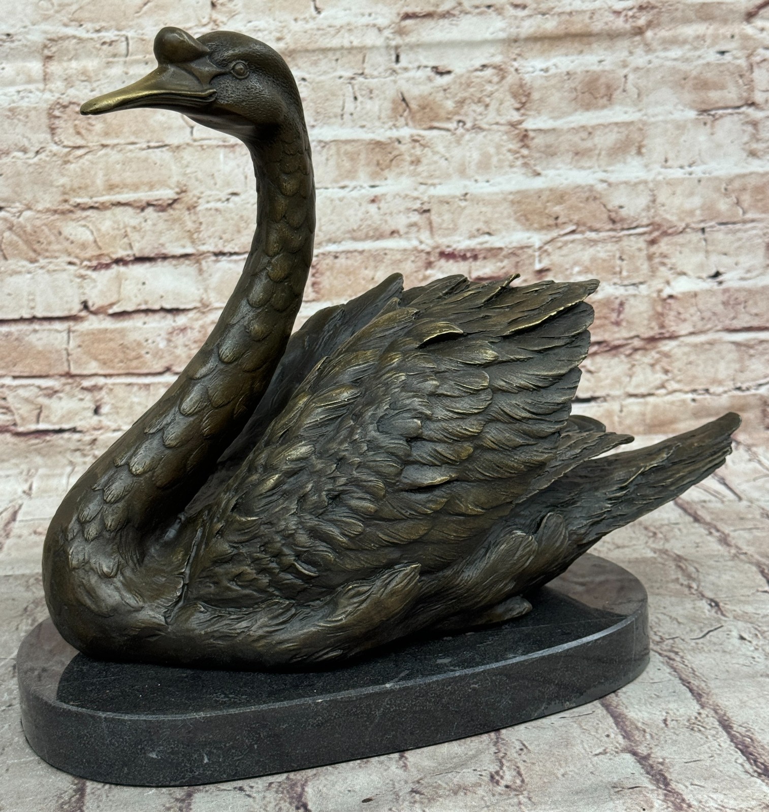 Art Deco Swan Bird Garden/Backyard Decor Bronze Sculpture Marble Figurine Decor