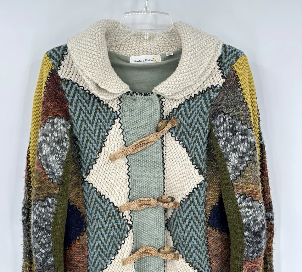 CHARLIE & ROBIN ANTHROPOLOGIE Cárdigan Suéter Chaqueta Patchwork Boho Colorido L Foto 2 de 4