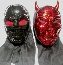 Halloween Metallic Mask Lot of 2 : Robot Villain & Red Devil Horns Adult Size