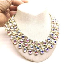 antike Aurora Borealis Glas Collier Kette 3-Strang Böhmen 1930er Jahre