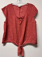 Persaya Women’s XL Blouse V neck Shirt Sleeve Lightweight Summer Top Tie Waist