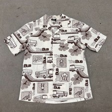 VTG Iolani Hawaiian Shirt Mens Large Cream Brown Allover The Bus Print Button Up