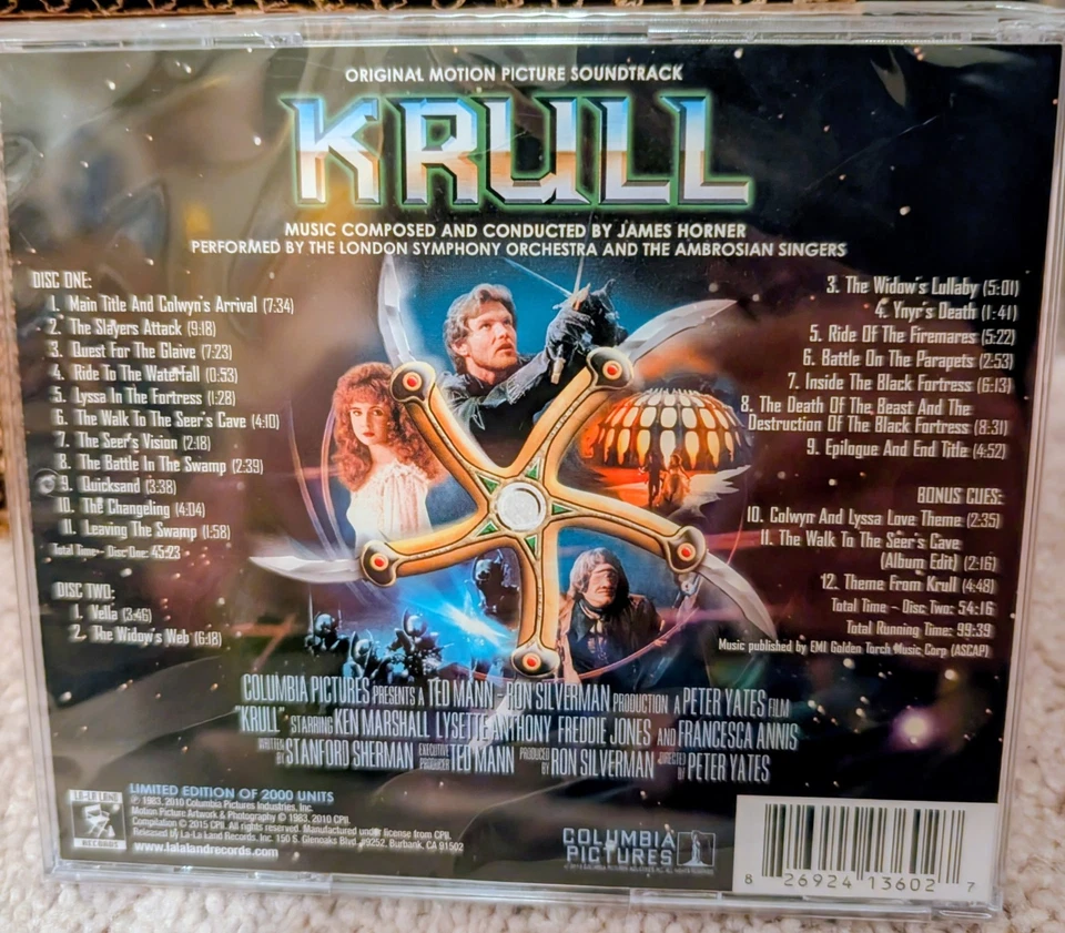 Krull Original 2-Disc Soundtrack by James Horner La-La Land Records LLLCD-1360 Foto 2 de 2