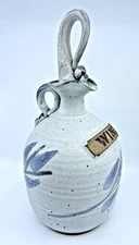 VTG Wine Port Pottery Pitcher Decanter Decorated Jug White And Blue