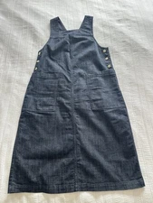 Toast Indigo Blue Denim Pinafore Dress Size 12 Organic Cotton Pockets Buttons