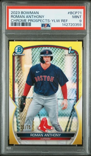 2023 Bowman - Chrome Prospects Roman Anthony #BCP-71 Yellow Refractor /75 PSA 9