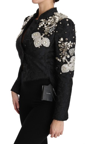 DOLCE & GABBANA Black Jacquard Crystal Floral Jacket IT38 / US4 / XS 13000usd - Picture 2 of 13