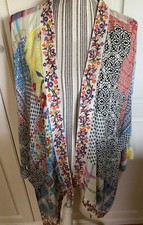 Johnny Was FLORAL OPEN FRONT EMBROIDERED BORDER KIMONO Medium EUC-8