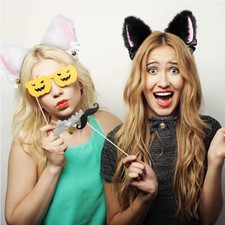 1 Set Cat Ear Headband With Bells Necklace Plush Furry Cat Ears Headwear