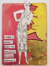 Mixed Media Collage Art Card ACEO ATC Snarky Flapper No One Follows My Plan