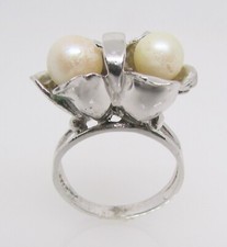 925 STERLING SILVER 7MM DOUBLE PEARL FLOWER RING SIZE 7  6.1 G