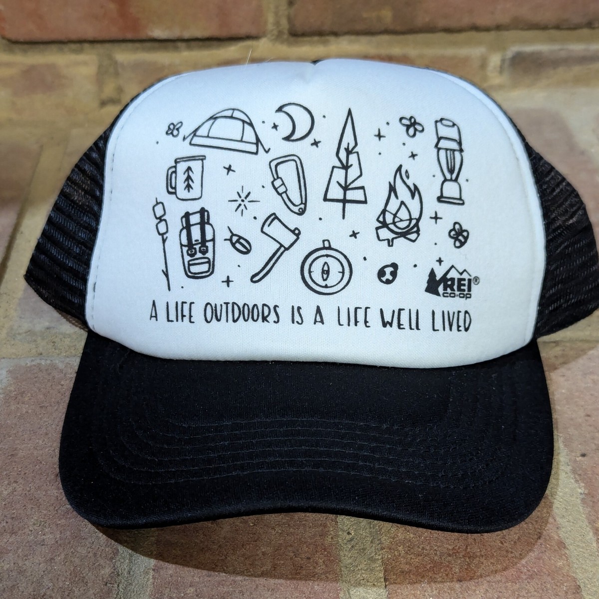 REI Co-Op Life Outdoors CAP Camping Hiking Nature Tent Backpacking Trucker  Hat