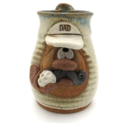VTG  Ugly Face Mug Robert Eakin SIGNED Studio Art Pottery Dad Golf Mustache