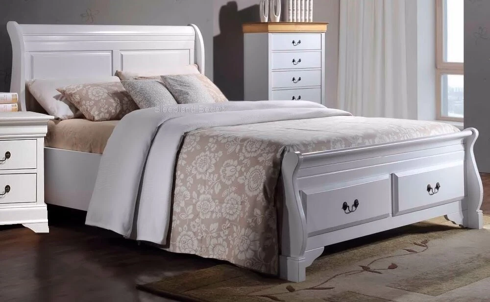 Kingsize Sleigh Bed With Two Drawers At The Footend Solid Wood