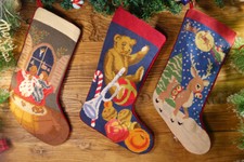 Beautiful Handmade Needlepoint Christmas Lovely Cherubs Teddy Bear Cute Deer