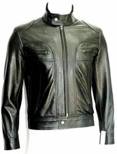 Blouson moto homme en peau d'agneau véritable 100 % cuir véritable tenue noir...