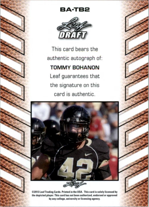 B1958- 2013 Leaf Draft Autographs #BATB1 Tommy Bohanon Auto - NM-MT (BA-TB2) - Image 2 of 2