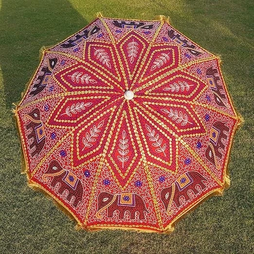 Guarda-chuva indiano feito à mão 72 grande jardim pátio guarda-chuva praia bordado - Imagem 3 de 4