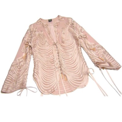 Jean Paul Gaultier FEMME Pink Cord Embroidery Silk 100％ Dress