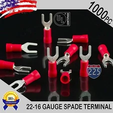 1000 Pack 22-18 Gauge Vinyl Spade Fork Crimp Terminals #8 Stud Tin Copper Core