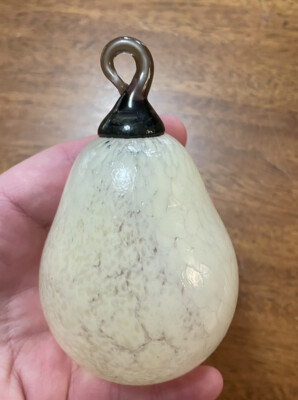 Art glass pear shaped decor ornament Cream Fruit 4  Sits Upright Or Hang