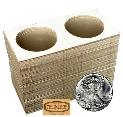 100  2.5 x 2.5 COIN HOLDER MYLAR FLIPS - CROWN & ASE  - HIGH QUALITY - #10347