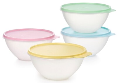 Tupperware CLASSIC WONDERLIER BOWL SET of 4 ~ 4.5 Cup ~PinkGreenYellowBlue~ NEW!