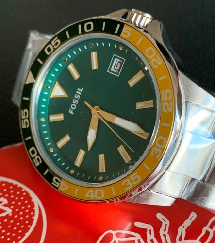 Fossil Mens Bannon Silver Tone Green 