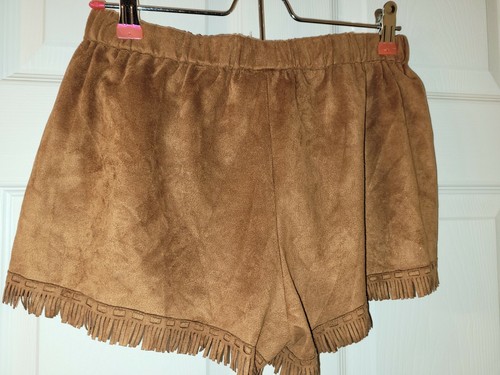 PPLA Peoples Project LA Girls Large Shorts Faux Suede Fringe Brown Super Soft - Picture 6 of 7