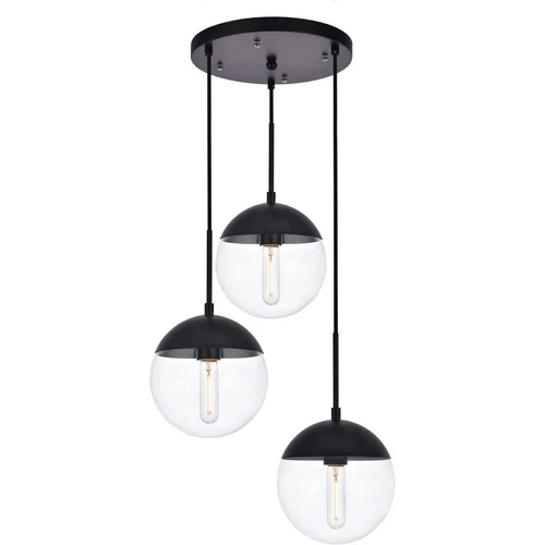 Black Pendant Light Fixture Mid Century Modern Glass Shades Dining Room Lighting - Picture 2 of 11