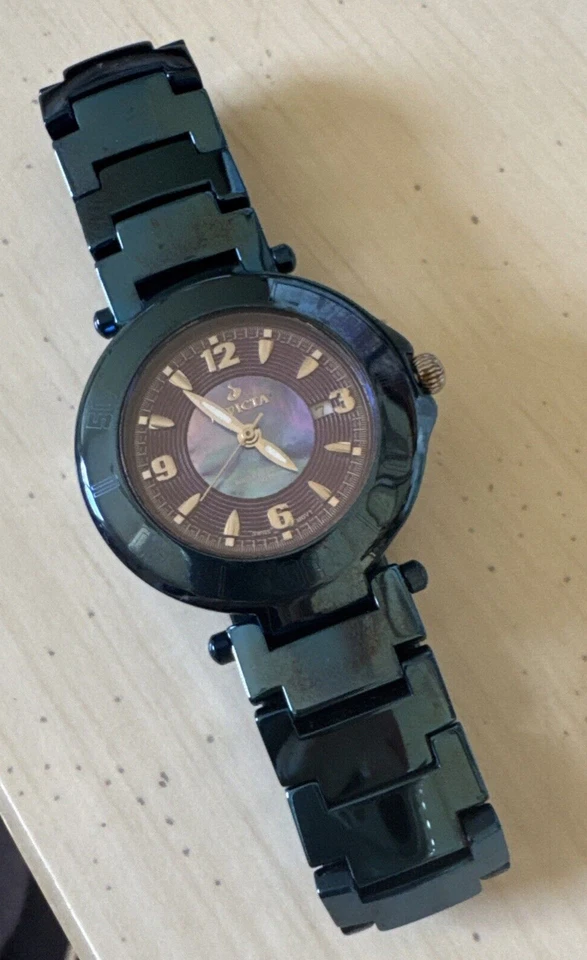 Vintage Invicta Women's 4675 Ceramic Blue Ion Plated Watch Needs Battery VG - image 2 of 4