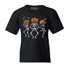 Dancing Jack O'Lantern Skeletons Kids T-Shirt Halloween Pumpkin Shirt