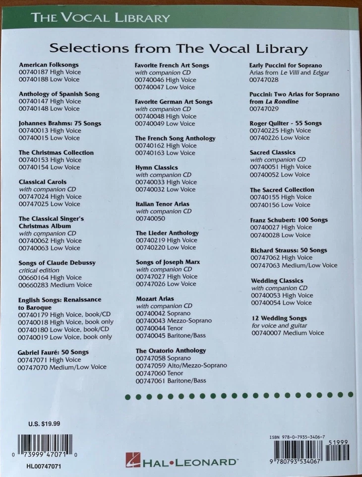 Gabriel Fauré: 50 Songs The Vocal Library High Voice Music Book  - Image 2 of 4