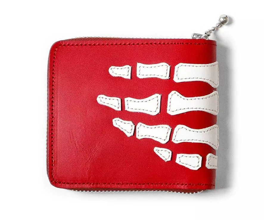 Kapital skeleton bone hand zip leather wallet red brand new