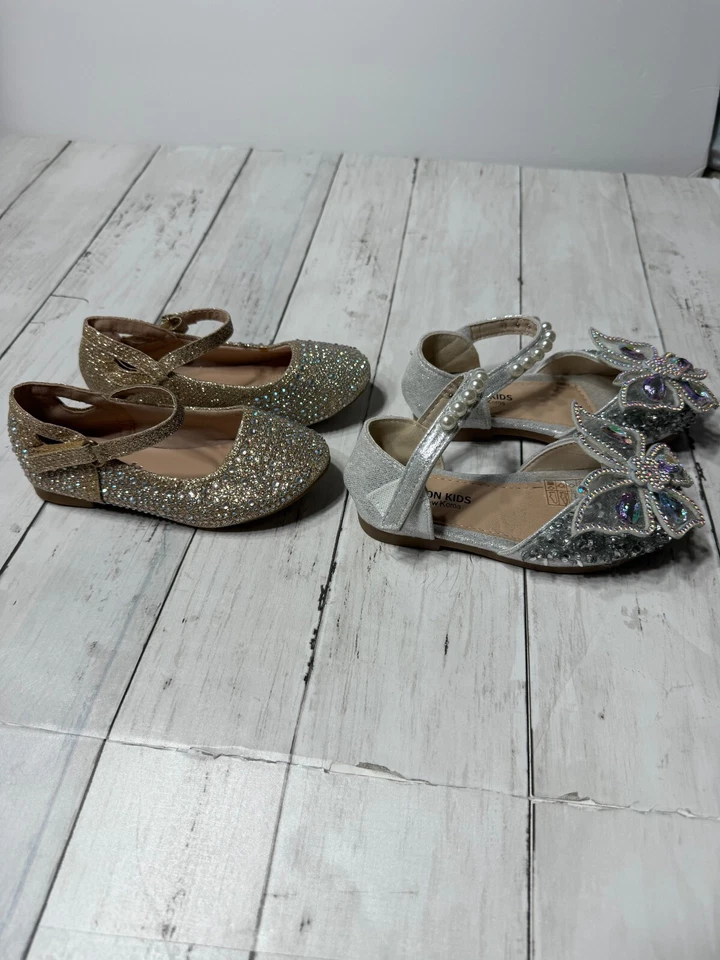 Lot Of 2 Fashion Kids Girls Brown Silver Beaded Ballet Flats Sandal Size 8 EU 25 - Image 2 of 4
