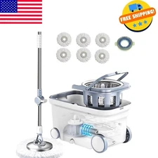 Spin Mop Bucket Deluxe 360 Spinning Floor Cleaning System with 6 Microfiber