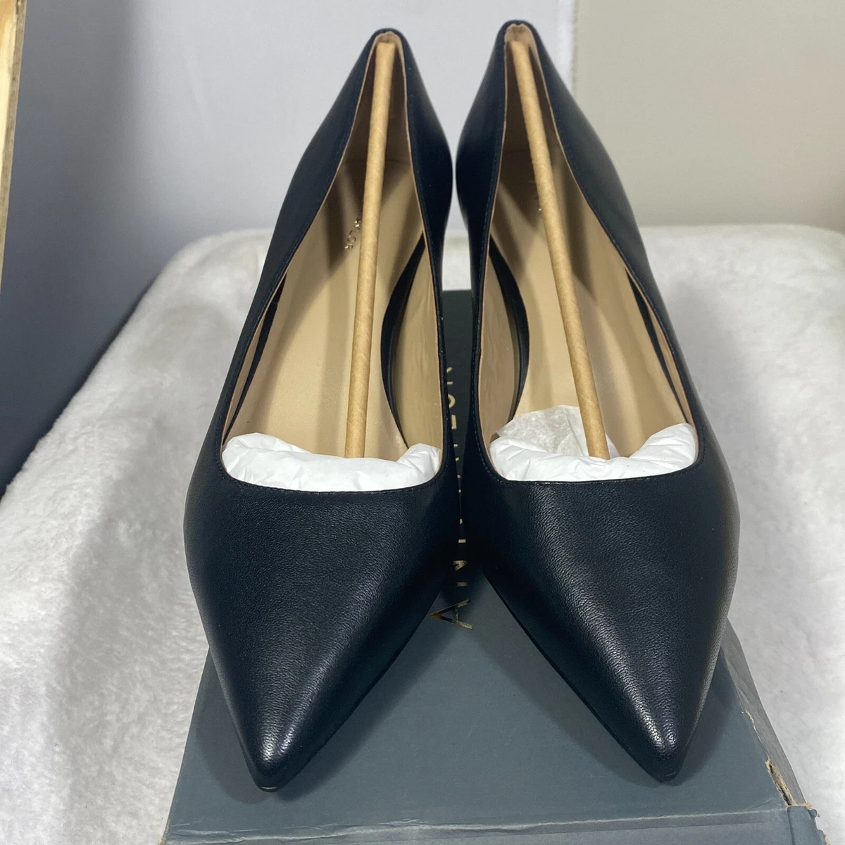 Ann Taylor Black Eryn Leather Pump Missy Pointed Toe Slip On Heels