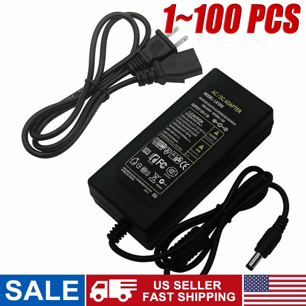 12V 5A 5 AMP 60W DC Power Supply Adapter Transformer LED Strip CCTV PC 5050 USA